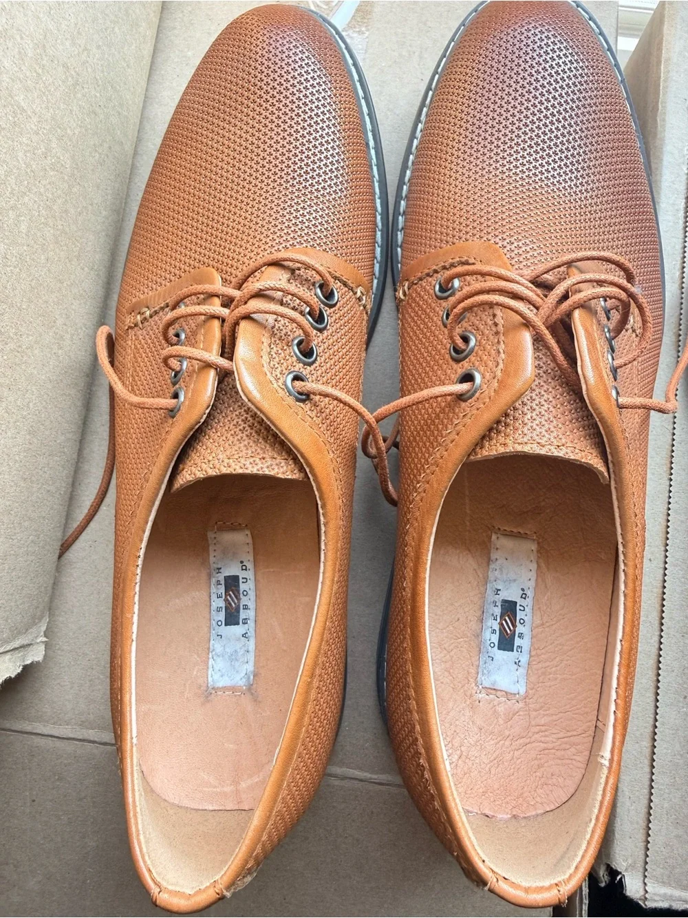 Joseph Abboud Tan Perforated Lace-Up Oxfords